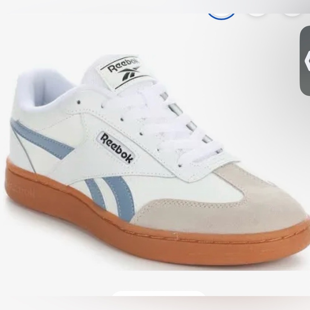 Reebok White Sneakers with Light Blue Panels and Gum Sole sz 8